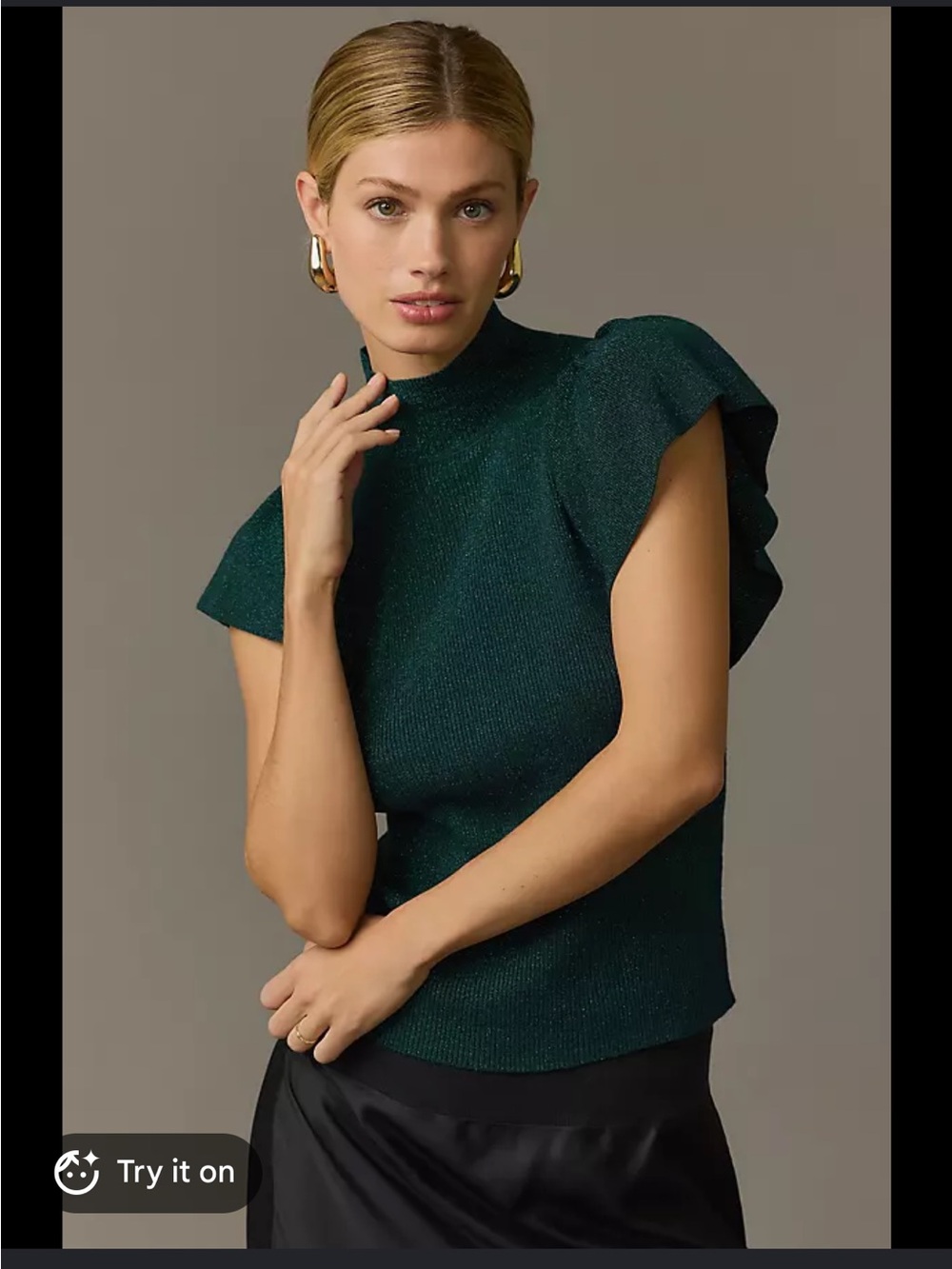 Maeve Shimmery Emerald Flutter-Sleeve Sweater